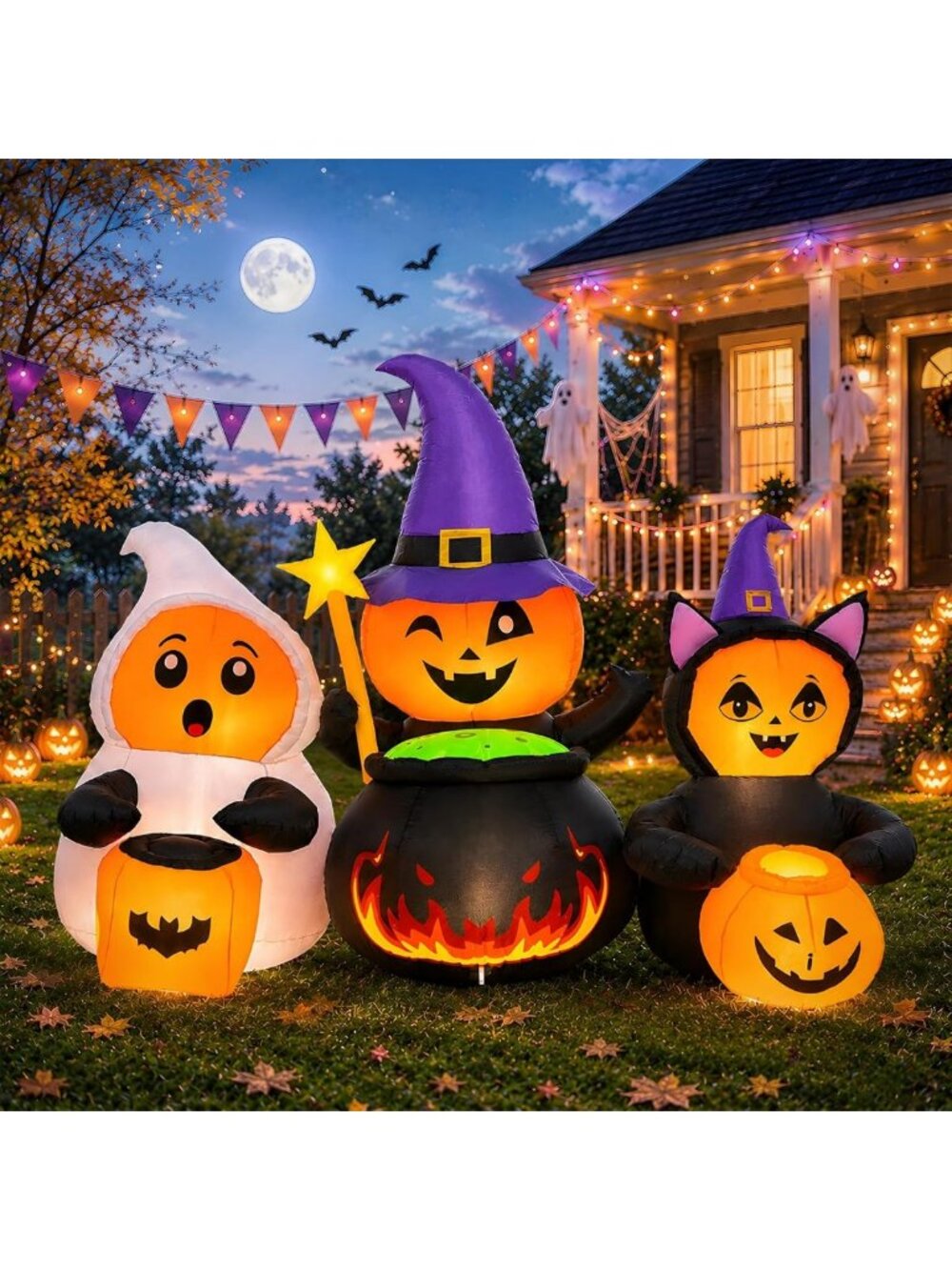 7FT Halloween Inflatable Pumpkin Trio - Fun Outdoor Yard Decorations for Spooky